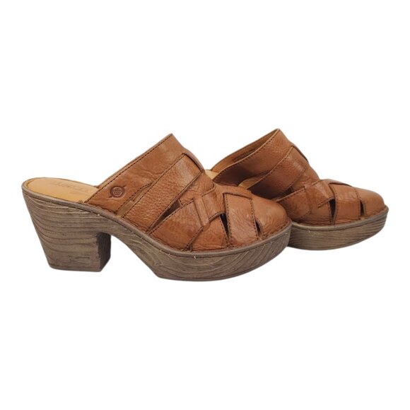 Born Pollina Clog Mule Womens Size 9 M Block Heel Platform Brown Leather Woven - Picture 11 of 16